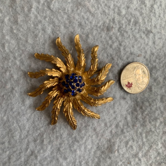 Vintage Brooch | Sun Blue Rhinestones - Picture 2 of 6